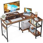 ODK L Shaped Computer Desk with Storage Shelves, 47 inch L-Shaped Corner Desk with Monitor Stand for Small Space, Modern Simple Writing Study Table for Home Office, Rustic Brown