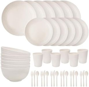 EI 42pcs Wheat Straw Dinnerware Set of 6 Kitchen Plates and Bowls Sets Plastic Plates Reusable Wheat Straw Cutlery Unbreakable Plastic Dinnerware Unbreakable Dishes Set for 6