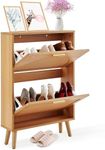 VEVOR Shoe Cabinet with 2 Flip Drawers, Shoe Storage Cabinet for Entryway, Free Standing Shoe Storage Organizer with Rattan Doors for Heels, Boots, Slippers in Hallway, Living Room