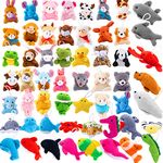 56 PCS Mini Plush Animals Toys Bulk, Small Stuffed Ocean Animal Toy Set, Keychain Decoration for Claw Machine, Birthday Party Favor, Goodie Bag Fillers, Christmas, Classroom Prize Box, School Reward