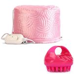 MOBDESK Combo of Hair Care Thermal Spa Cap with Beauty Steamer Nourishing Heating, for Women and Hair Scalp Massager Shampoo Brush with Soft Silicone (Pink Hair Steamer and Shampoo Brush)