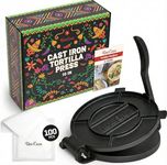 Uno Casa Cast Iron 10 Inch Tortilla Press - Roti and Tortilla Maker Press for Corn Dough - Bonus 100 Pcs Parchment Paper - Heavy Duty Pre-Seasoned Press for Authentic Cooking and Flatbreads