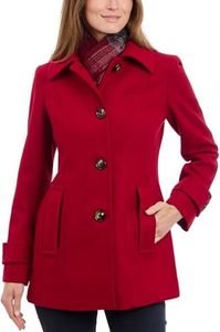 LONDON FOG Women's Single-Breasted Wool Blend Coat with Scarf, Red, Small