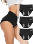 PULIOU Period Underwear for Women Heavy Flow High Waisted Menstrual Panties Teens Cotton Postpartum Hipster 3 Pack Black