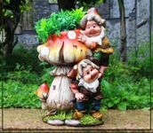 Thedecorshed 2 Gnome On Mushroom Unique Resin Indoor Planter, Garden Decor, Interior Decor, Gnomes, Balcony Decor - 6.5*8.5*12.5 Inches, Multicolor