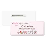 Badgemaster Hello My Name is Logo Pink Nursing Pattern Badge Premium Domed White White 76 x 32mm Doctor Student Nurse Clinical Practitioner Healthcare Assistant Medical Staff GP