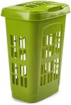 Plastic Large Family Laundry Clothes Washing Hamper Linen Storage Bin Basket 65 Liter with Lid-Colors: White and Leaf Green. (Leaf Green), LAUNDARYBASKET04
