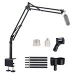 Lemxadd Microphone Stand Mic Boom Arm for Blue Yeti HyperX QuadCast SoloCast Elgato Wave Nano Snowball Shure SM7B SM58 Q2U Fifine K688 AM8 and More Mic, Overhead Desk Mic Stand with 5/8" 1/4" Adapter