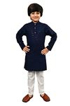 AHHAAAA Kid's Cotton Full Sequin Embroidery Mirror Work Kurta With Pajama Set For Boys (Navy, 4-5 Yrs) 502Mf, Blue, 4-5 Years