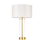 National Lighting Aurora Modern Brushed Gold Touch Dimmable Touch Sensitive Control Bedside Table Lamp with White Fabric Shade and Clear Glass Base