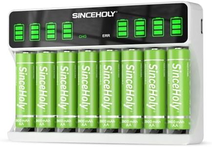 SinceHoly Ni-MH Rechargeable AA Batteries with Fast Charger, 8 Pack of 2800mAh High Capacity Double A Batteries with 8 Bay Independent Battery Charger