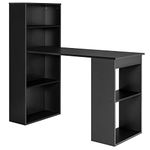 COSTWAY 122cm Computer Desk, Wooden PC Laptop Table Writing Workstation with 6-Tier Storage Bookshelves, Modern Home Office Working Study Desk (Black)