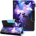 Universal 7 8 Inch Android Tablet Case, Nannxiebky Multi-Angle Viewing Stand PU Leather Wallet Tablet Case Cover for 7 8 inch and More 7" - 8.5" Tablet, Purple Butterfly