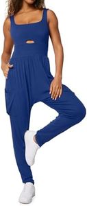Casei Jumpsuits for Women Casual Summer Rompers Sleeveless Loose Strap Baggy Overalls Jumpers with Pockets(Blue,S)