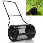 GiantexUK 27’’ Compost Spreader, Peat Moss Seeding Manure Fertiliser Garden Spreader Roller with U-shaped Handle & Side Clasps, Heavy Duty Metal Mesh Basket Top Dresser Lawn Spreader, 76L (Black)