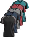 Real Essentials Athletic V Neck Tshirt Shirts T-Shirts Men Quick Dry Fit Tops Dri Fit Short Sleeve Active Wear Training Exercise Fitness Workout Shirt Tee Tees Gym Sports Top, Set 5, XXL, Pack of 5