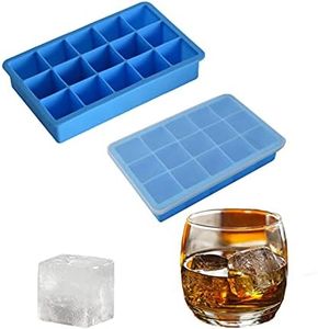 Ice Cube Trays,Large Ice Cubes,2 Pack Reusable Silicone 15-Ice Cube Molds with Spill-Resistant Removable Silicone Lid, for Frozen Food, Drinks, Coffee,Fruit, Whiskey,Cocktails,Juice and Ice Cream