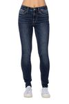 Judy Blue Women's Mid-Rise Vintage Wash Skinny Jeans with Raw Hems, Dark Blue, 13