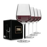 Zuvo Large Red Wine Glasses Set of 4 x 500 ml Clear Crystal Wine Glasses with Long Stem - Flat Bottom Wine Glasses - Dishwasher Safe Wine Glass 50 cl Holding Capacity