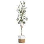 Nearly Natural Olive Tree Artificial Indoor 7FT Tall with Jute Basket Planter Fake Olive Tree for Home & Office Decor, Faux Olive Tree with Natural Wood Trunk, Realistic Olive Tree Branches and Fruit