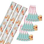 Hallmark Forever Friends Christmas Wrapping Paper and Gift Tag Bundle - 3 Rolls of Paper in 1 Design with 3 Packs of 5 Gift Tags