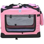 HugglePets Pink Fabric Dog Crate Carrier Small 50cm, Foldable with Fleece Mat