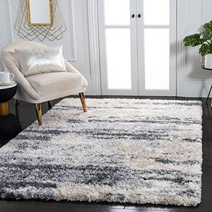 SAFAVIEH Fontana Shag Collection FNT853G Modern Non-Shedding Living Room Bedroom Dining Room Entryway Plush 2-inch Thick Area Rug, 5'3" x 7'6", Grey/Ivory