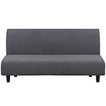 Turquoize Futon Cover Stretch Armless Sofa Slipcover Spandex Non Slip Soft Couch Sofa Cover Without Arms Futon Slipcovers for Living Room Furniture Protector with Elastic Bottom, Charcoal Gray