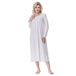 Keyocean Nightgowns for Women, Soft Comfortable 103% Cotton Long Sleeves Ladies Nightdress,Pink Dots,XX-Large