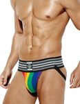 Casey Kevin Jockstraps for Men Jock Strap Wide Waistband Athletic Supporters Sexy Underwear, CK2213-Rainbow, Large