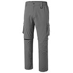 BASSDASH Men’s Outdoor Quick Dry Convertible Pants Zip-Off Water Resistant Lightweight Fishing Hiking Cargo Shorts UPF50+, Dark Grey, 38W x 30L