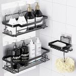 BATHDESIGN Shower Caddy Shelves Organizer Rack, 3 Pack Shower Caddy with Soap Holder, Shower Shelves for Inside Shower, No Drilling Wall Mounted Self Adhesive Shower Shelves, Matte Black