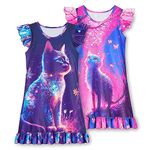 LQSZ Girls Nightgown Cat 2-Pack Nighties Toddler Short Pajama Sleepwear for Girls 3-10 Years