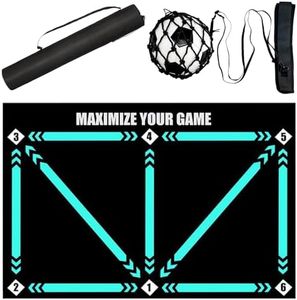 Doskona Football Footstep Training Mat, Soccer Training Mat 35 * 24IN, Soccer Skills Training Equipment with Storage Bag and Soccer Return Trainer Net (Black-Blue)