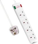 ExtraStar 4 Way Extension Lead with Surge Protection, 13A/250V~ Multi Sockets Power Strips, 3120W Fused UK Plug Wall Mounted Power Socket with 2M Extension Cord-White