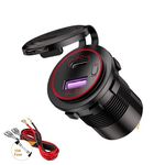 Thlevel USB C Car Charger Socket Dual USB Outlet PD & QC 3.0 Fast Car Charger Socket Power Waterproof with Switch for 12V/24V Marine Boat Motorcycle Truck (Red)