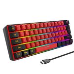 Snpurdiri 60% Wired Gaming Keyboard, True RGB Backlit Ultra-Compact Water-Resistant Mini Keyboard, 61 Keys for PC/Mac Gamers Typists Travel, Easy to Carry on Business Trips, Black-Red (QWERTY Layout)