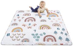 Boho Rainbow 50x50 Play Mat For Playpen, Washable Portable Baby Floor Playmat, Non Slip Foldabe Infant Crawling Mats, Tummy Time Mat Pad For Toddlers Baby Play Pen Mats For Home Or Travel