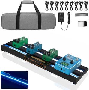 YUER Portable Guitar Pedal Board with Built-in Power Supply & RGB LED Lights 19.1x5.2'' Aluminum Alloy Effect PedalBoard for Guitar with 7x9V/12V/18V Outputs 9xCables Carry Bag Hook Tape (Plug & Play)