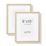 TONES FRAME DESIGN 8x10 Picture Frame Natural Woodgrain Finish, Set of 2 Small Photo Frames with 5x7 Mat and Plexiglass Front for Tabletop Gallery Wall Home Decor