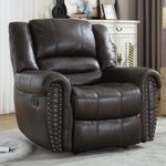 CANMOV Leather Recliner Chair, Classic Manual Recliner with Vintage Rivets & Overstuffed Padded Seat & Plush High Backrest, Single Sofa for Living Room, Bedroom, Dark Grey
