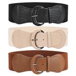 WHIPPY 3 Pack Women Wide Elastic Waist Belt Vintage Stretchy Belt Waistband for Ladies Dresses, Black/Brown/Beige, M