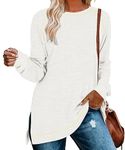 Anyproud Womens Long Sleeve Shirts Casual Tops Dressy Blouses Side Split Tunic for Leggings(A-White, Large)