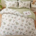 EMME Queen Comforter Set - Sage Green Floral Bedding Set 7 PCS with Flowers Leaves Pattern, Soft Plant Printed Botanical Bed Set with Sheets, Fluffy Bed Bag for All Season(90"X90")