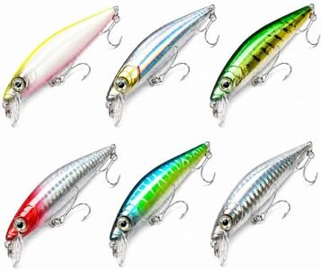 6 Pack 3.5" Floating Minnow Fishing Lures, Freshwater & Saltwater Hard Lures with BKK #6 Treble Hooks, Weight Transfer System for Long Casts, Target Largemouth Bass, Pike, Bluegill, Striped Bass