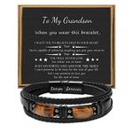 𝗚𝗶𝗳𝘁𝘀 𝗳𝗼𝗿 𝗠𝗲𝗻 𝗟𝗲𝗮𝘁𝗵𝗲𝗿 𝗕𝗿𝗮𝗰𝗲𝗹𝗲𝘁 With Tigers Eye, Father's Day Christmas Anniversary Birthday Gifts for Son Husband Grandson Boyfriend Brother Dad Love You Forever Bracelets for Men, 9 inches, Leather,