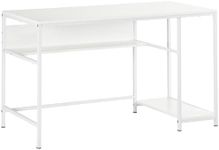 HOMCOM Computer Desk with Storage, 120 x 60cm Home Office Desk with 2 Shelves and Steel Frame, Writing Table for Living Room, Study, White