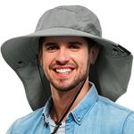 Mens Wide Brim Sun Hat with Neck Flap Fishing Safari Cap for Outdoor Hiking Camping Gardening Lawn Field Work, Grey