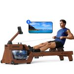 MERACH Water Rowing Machines for Home Gym, Finest Solid Wood Water Rower with 6 Levels of Resistance, 22 L Tank, Built-in Monitor, Max 150 kg Weight Capacity, App Compatible