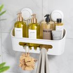 LEVERLOC Shower Caddy Suction Cup Shower Organizer Suction Bathroom Storage Removable Powerful Shower Shelf Max Hold 22lbs Suction Bathroom Caddy Waterproof Shower Storage - White